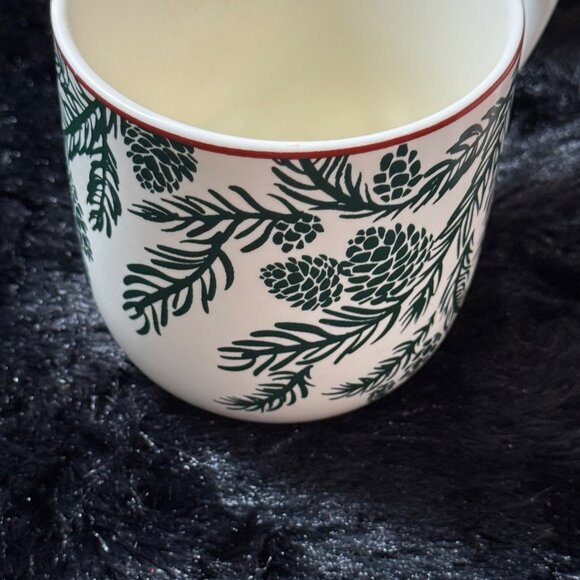 Bee & Willow Vail Pine Mugs Red & Green Pinecones Branches - Set of 4 - Picture 2 of 9
